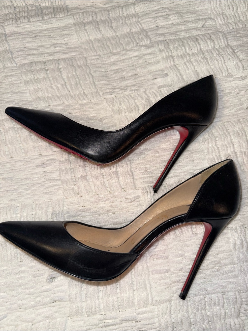 Christian Louboutin Black Leather Pointed-Toe Stiletto Heels with Red Sole